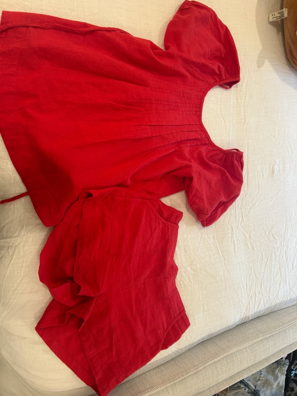 Free People Red Puff-Sleeve Blouse